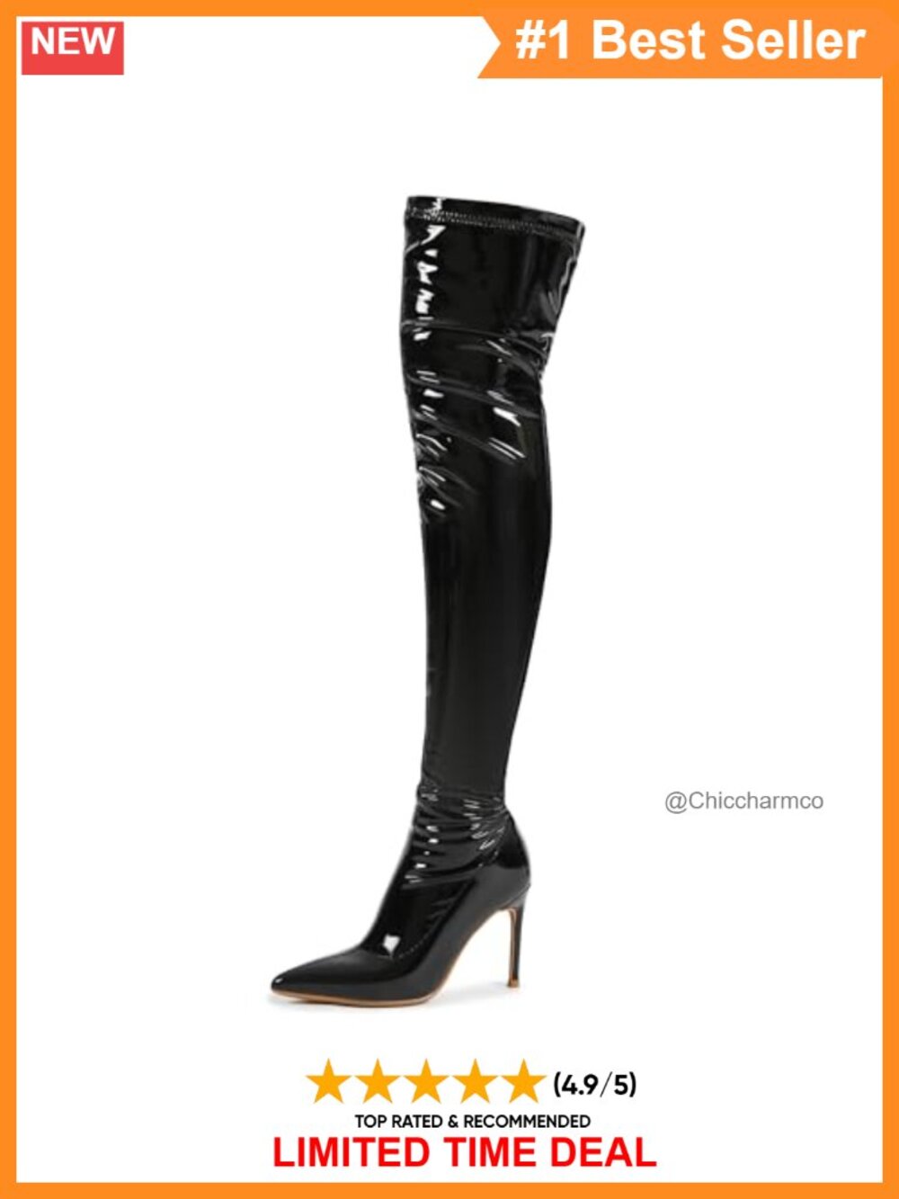 Synthetic Patent Leather Pointy Toe Stiletto Over The Knee Thigh High Boots